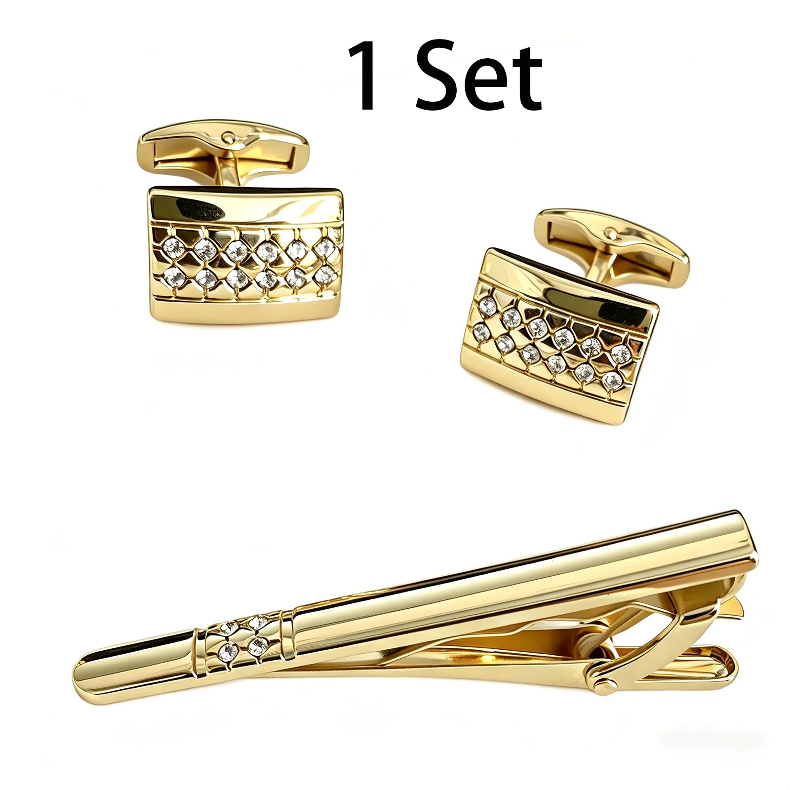 Mens Cufflinks & Tie Clip Set – Gold Cufflinks for Men with Matching Tie Bar, Durable Metal, Great Gift for Husband, Dad, Son