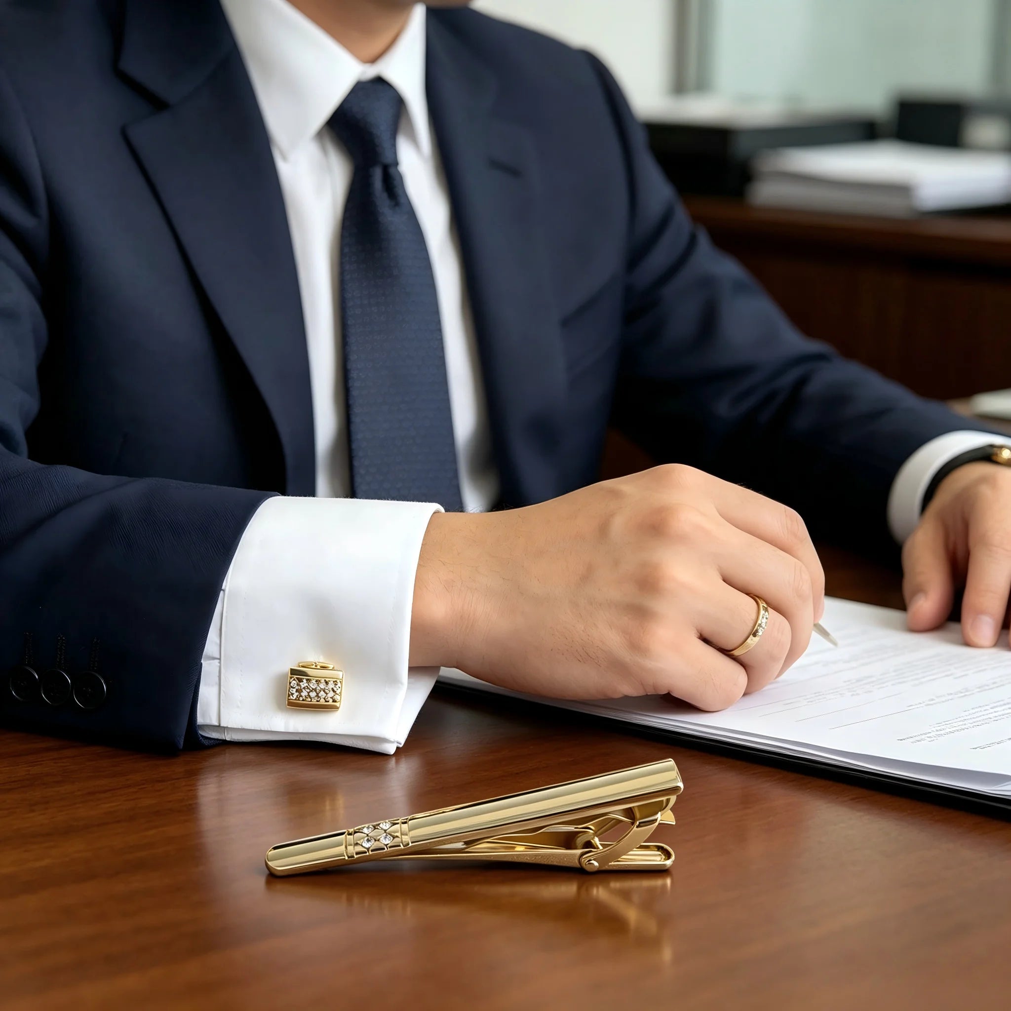 Cuff and Tie Clip Set – Silver Cufflinks for Men with Matching Tie Bar, Gift Boxed, for Business Meeting,Daily Casual,or Wedding