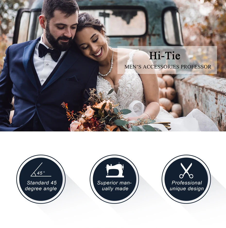 Hi-Tie Adjustable Butterfly Self Bow Tie for mens 100% Silk Floral Paisley Male Classic Wedding Party Golden Red Bow Tie Set