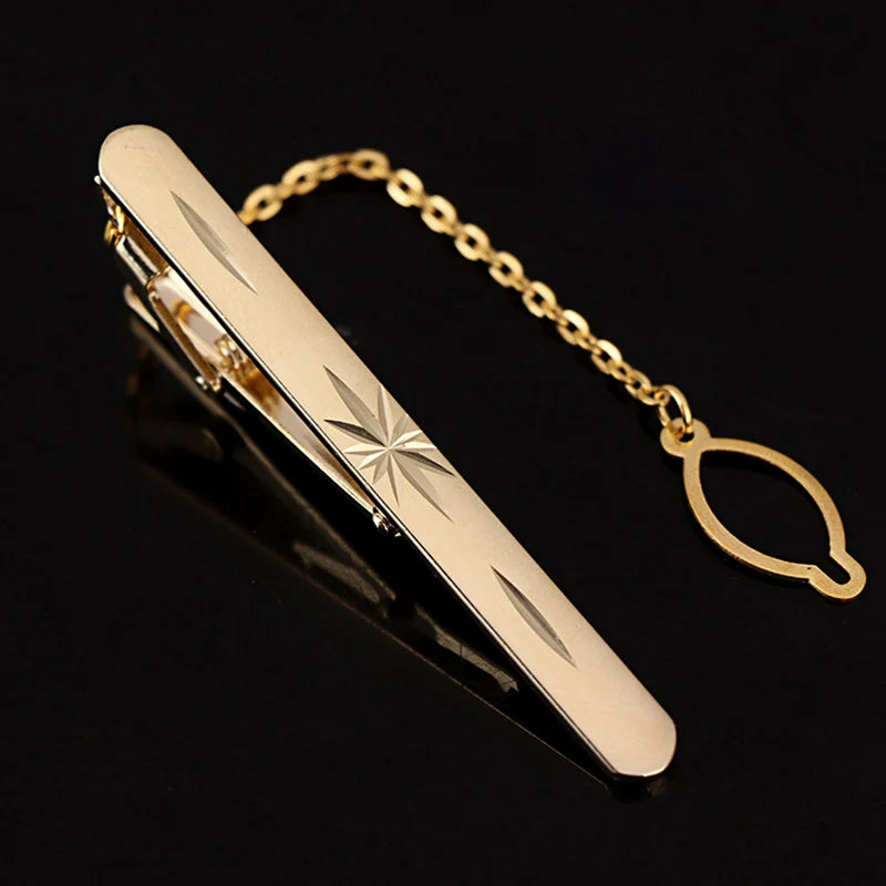Tie Clip For Men Metal Gold Vintage Chain Luxury Business Ties Bar Pin Clip For Necktie Man Shirt Accessories Party Wedding Gift