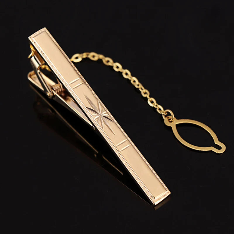 Tie Clip For Men Metal Gold Vintage Chain Luxury Business Ties Bar Pin Clip For Necktie Man Shirt Accessories Party Wedding Gift
