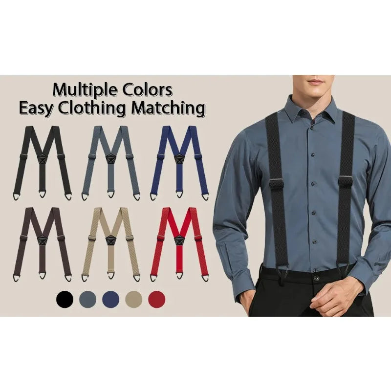 Hidden Suspenders for Men Heavy Duty Work Under Y Back Suspender Clothes 1.5 Inches with 3 Snap Loop