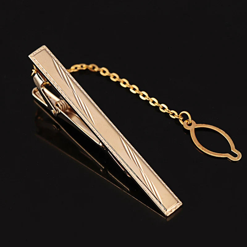 Tie Clip For Men Metal Gold Vintage Chain Luxury Business Ties Bar Pin Clip For Necktie Man Shirt Accessories Party Wedding Gift