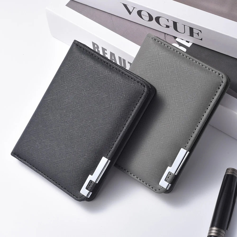 Black Faux Leather Small Slim Business-Style Wallet - Multiple Card Slots, Credit Card and Driver's License Holder, Geometric In