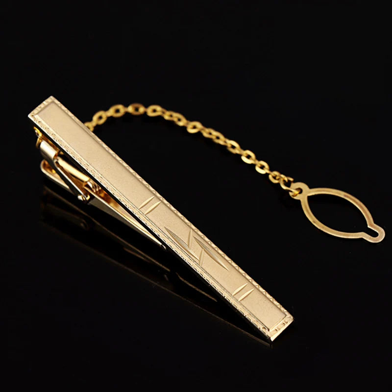 Tie Clip For Men Metal Gold Vintage Chain Luxury Business Ties Bar Pin Clip For Necktie Man Shirt Accessories Party Wedding Gift