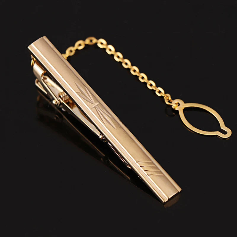 Tie Clip For Men Metal Gold Vintage Chain Luxury Business Ties Bar Pin Clip For Necktie Man Shirt Accessories Party Wedding Gift