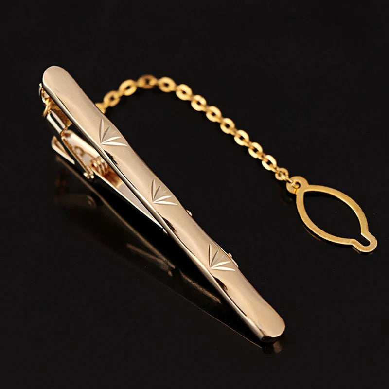 Tie Clip For Men Metal Gold Vintage Chain Luxury Business Ties Bar Pin Clip For Necktie Man Shirt Accessories Party Wedding Gift
