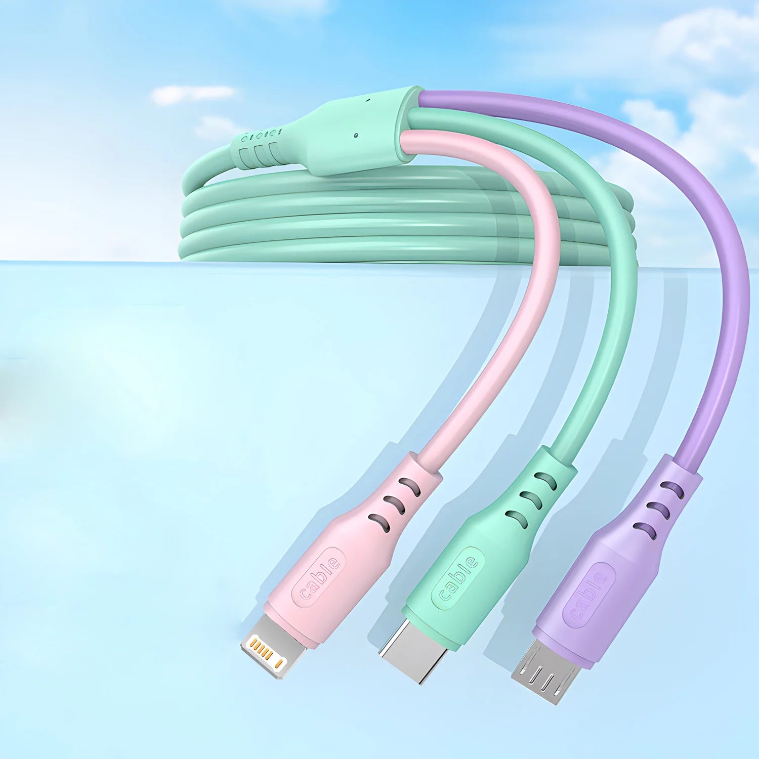 3 In 1 Fast Charging Cable For iPhone15 14 13 12 11 X Pro Max Micro USB Type-C Phone Charger USBC Data Cable