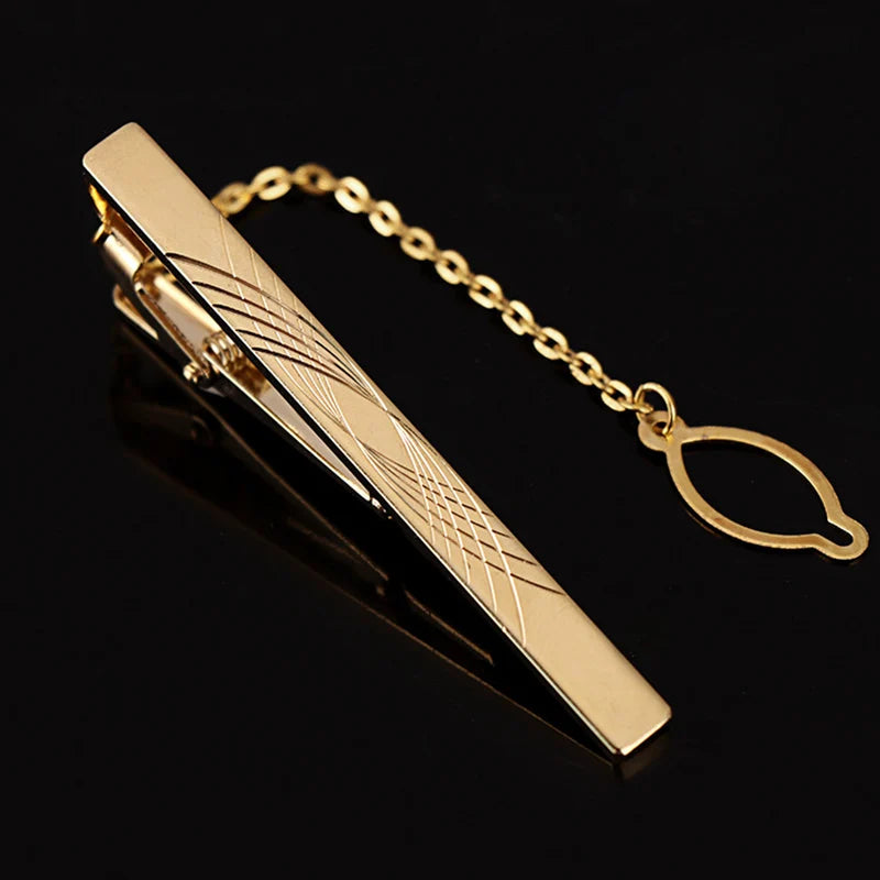 Tie Clip For Men Metal Gold Vintage Chain Luxury Business Ties Bar Pin Clip For Necktie Man Shirt Accessories Party Wedding Gift