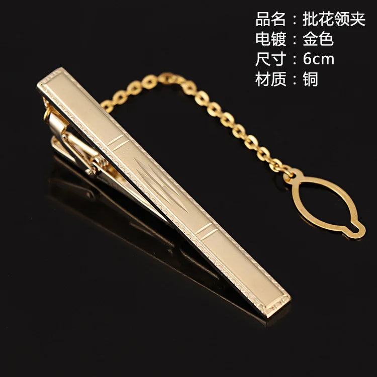 Tie Clip For Men Metal Gold Vintage Chain Luxury Business Ties Bar Pin Clip For Necktie Man Shirt Accessories Party Wedding Gift