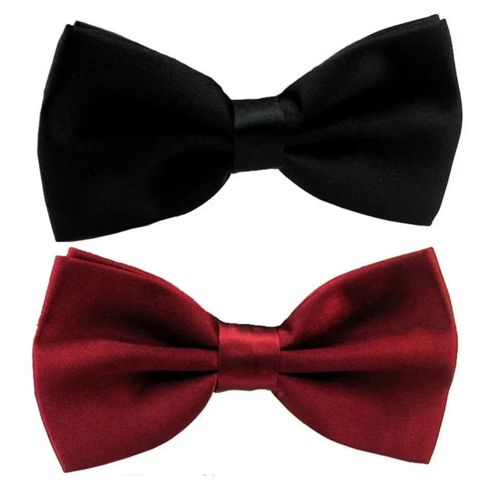 Classic Solid Color Bow Ties for Men & Children, Fashion Bowtie in Green Red Black White, Wedding Party Neck Tie Accessories