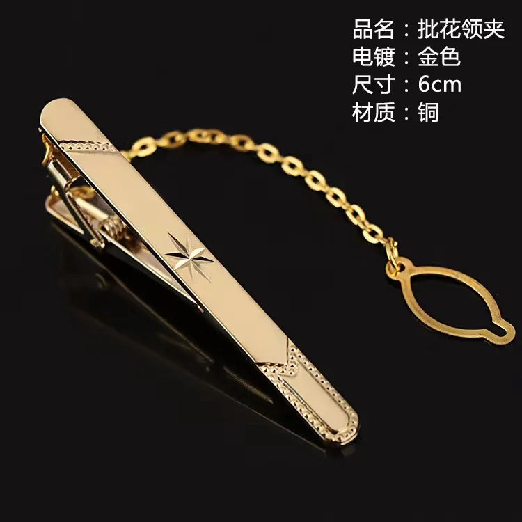 Tie Clip For Men Metal Gold Vintage Chain Luxury Business Ties Bar Pin Clip For Necktie Man Shirt Accessories Party Wedding Gift