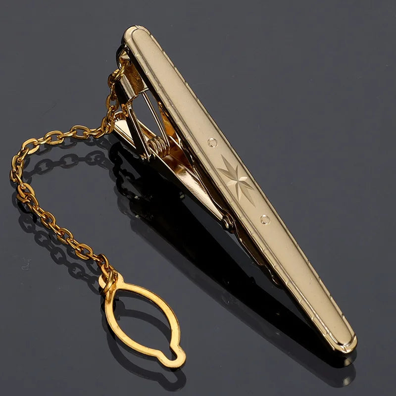 Tie Clip For Men Metal Gold Vintage Chain Luxury Business Ties Bar Pin Clip For Necktie Man Shirt Accessories Party Wedding Gift