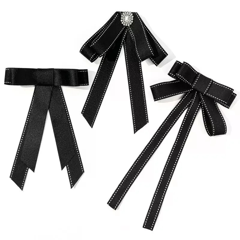 Black Ribbon Fabric Bow Brooch Tie Blouse Sweater Neckline Accessories Decoration