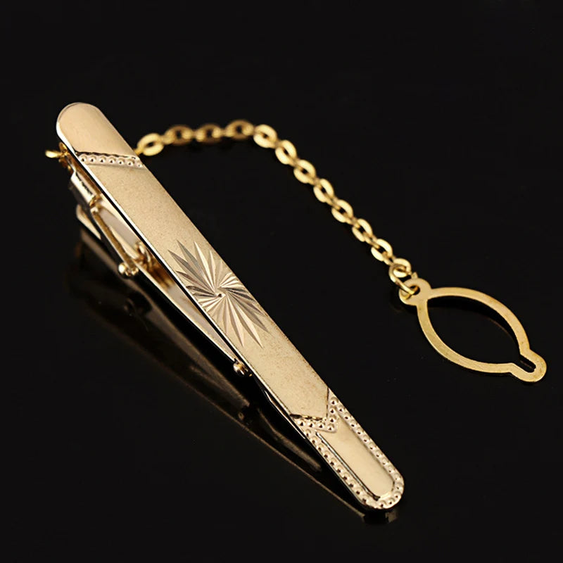 Tie Clip For Men Metal Gold Vintage Chain Luxury Business Ties Bar Pin Clip For Necktie Man Shirt Accessories Party Wedding Gift