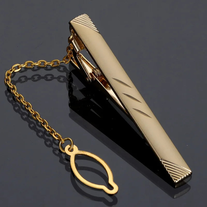 Tie Clip For Men Metal Gold Vintage Chain Luxury Business Ties Bar Pin Clip For Necktie Man Shirt Accessories Party Wedding Gift