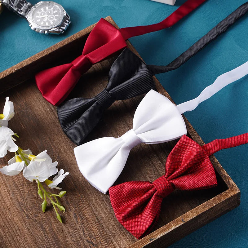Classic Solid Color Bow Ties for Men & Children, Fashion Bowtie in Green Red Black White, Wedding Party Neck Tie Accessories