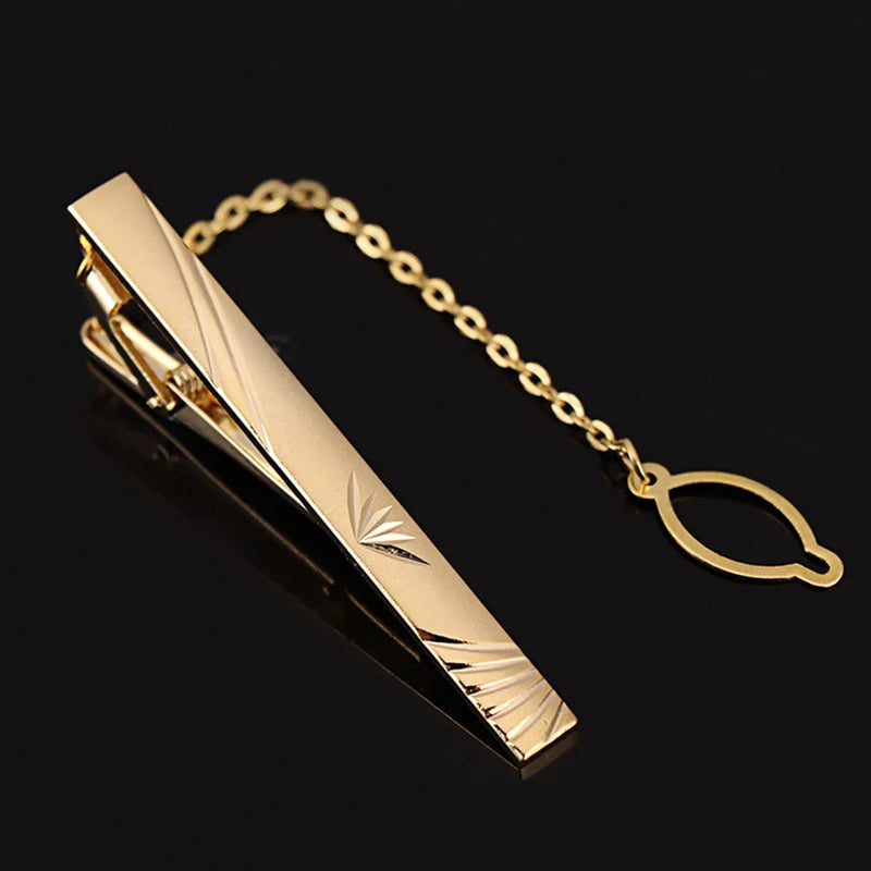 Tie Clip For Men Metal Gold Vintage Chain Luxury Business Ties Bar Pin Clip For Necktie Man Shirt Accessories Party Wedding Gift