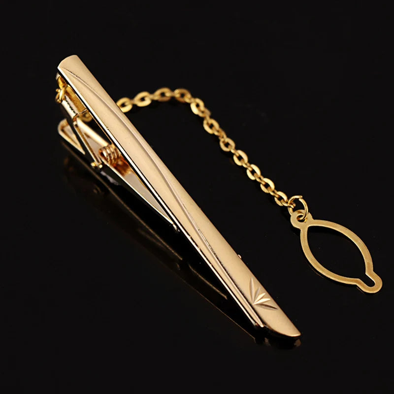 Tie Clip For Men Metal Gold Vintage Chain Luxury Business Ties Bar Pin Clip For Necktie Man Shirt Accessories Party Wedding Gift