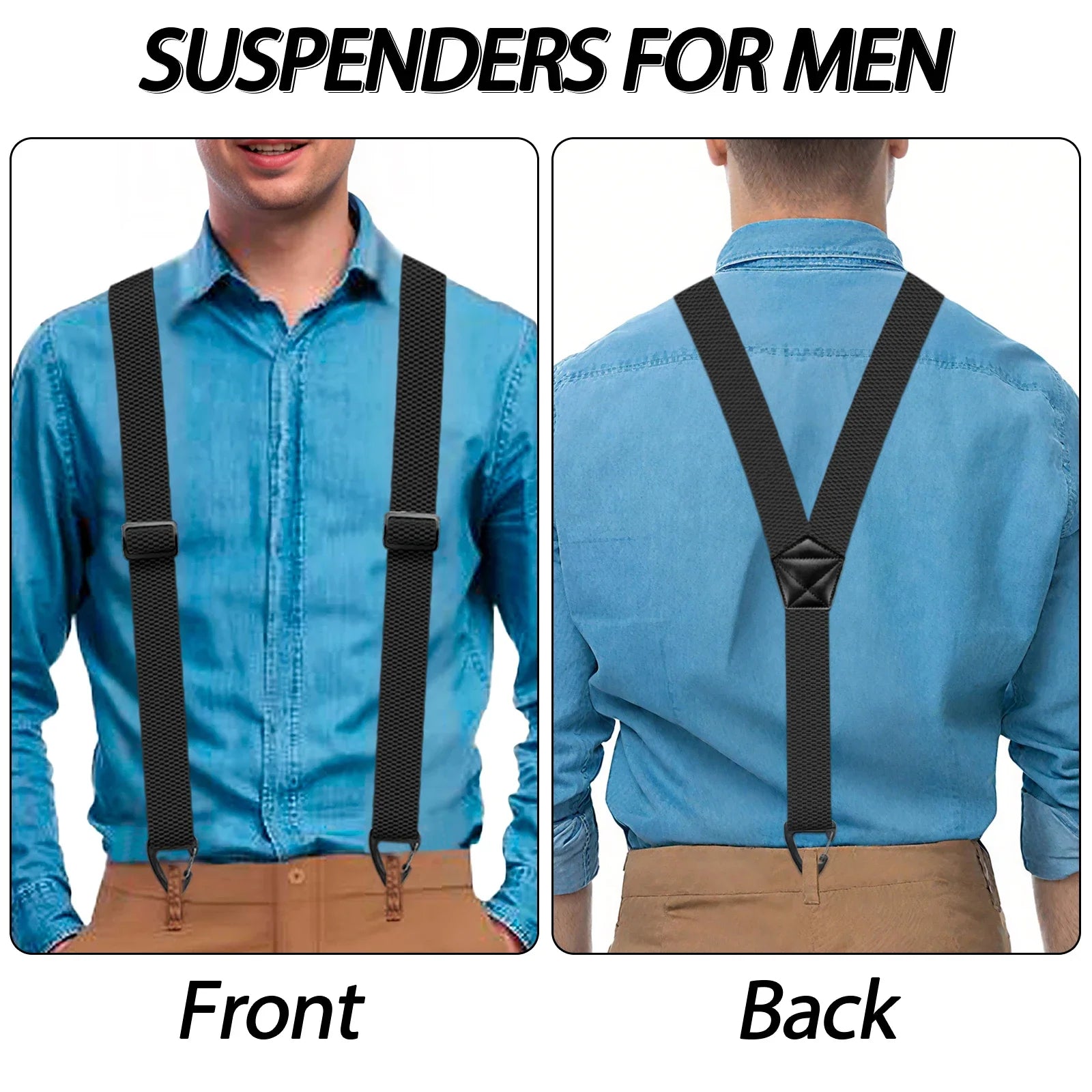 Hidden Suspenders for Men Heavy Duty Work Under Y Back Suspender Clothes 1.5 Inches with 3 Snap Loop