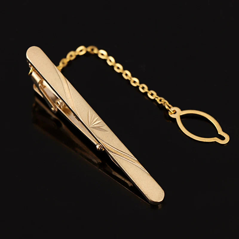 Tie Clip For Men Metal Gold Vintage Chain Luxury Business Ties Bar Pin Clip For Necktie Man Shirt Accessories Party Wedding Gift