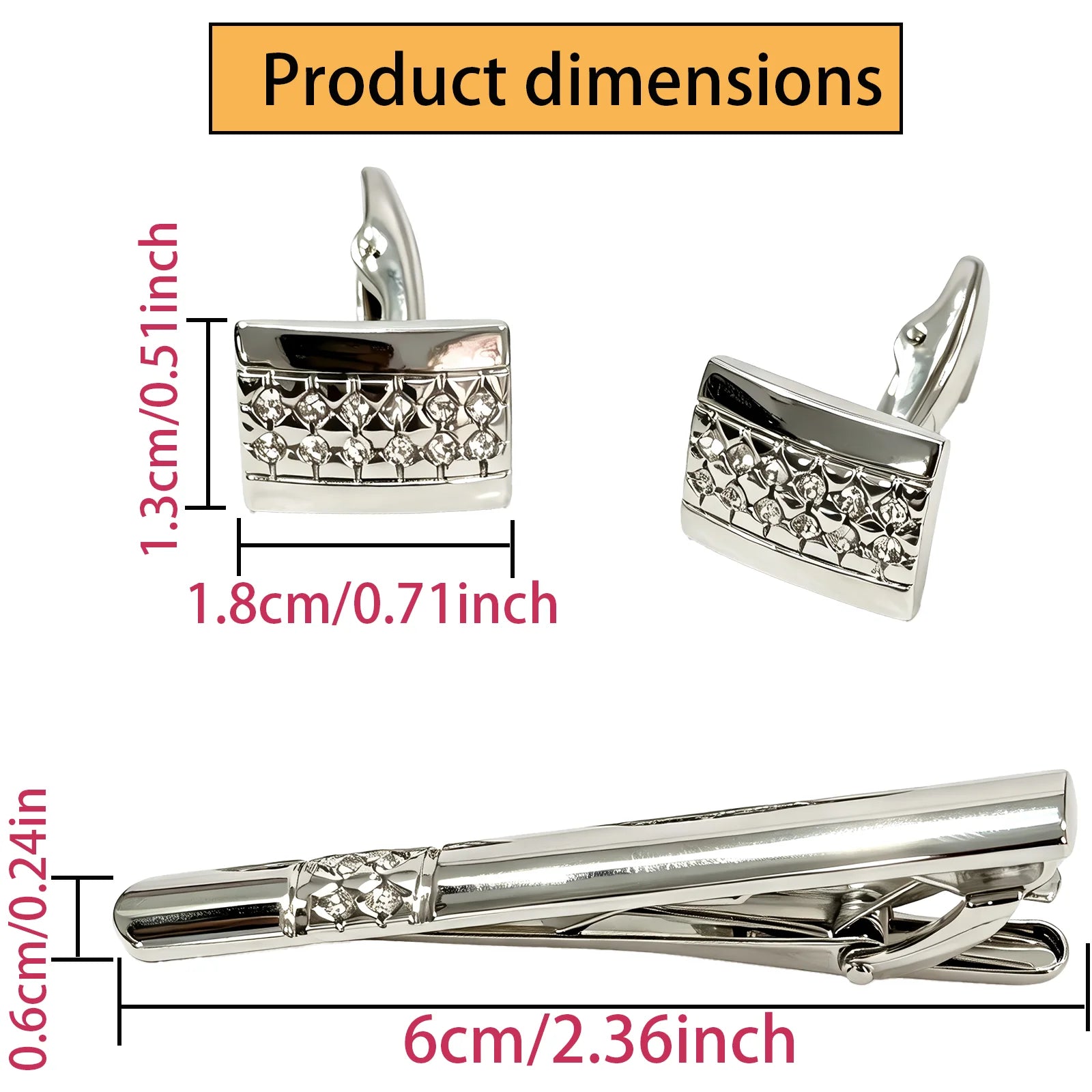 Cuff and Tie Clip Set – Silver Cufflinks for Men with Matching Tie Bar, Gift Boxed, for Business Meeting,Daily Casual,or Wedding