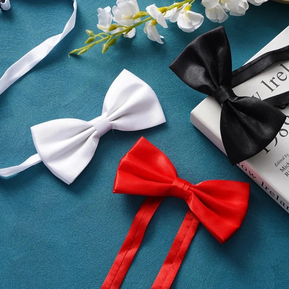 Classic Solid Color Bow Ties for Men & Children, Fashion Bowtie in Green Red Black White, Wedding Party Neck Tie Accessories