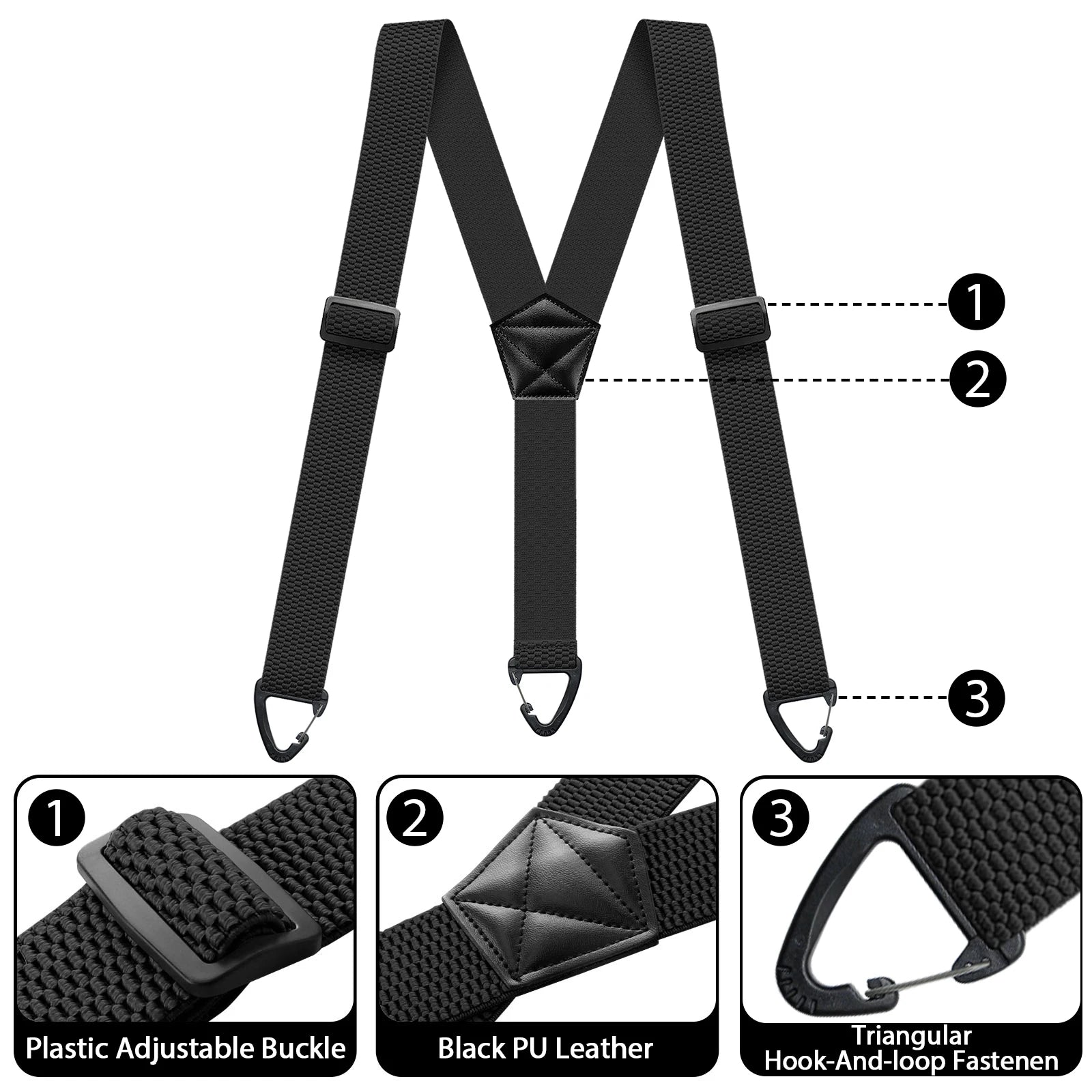 Hidden Suspenders for Men Heavy Duty Work Under Y Back Suspender Clothes 1.5 Inches with 3 Snap Loop