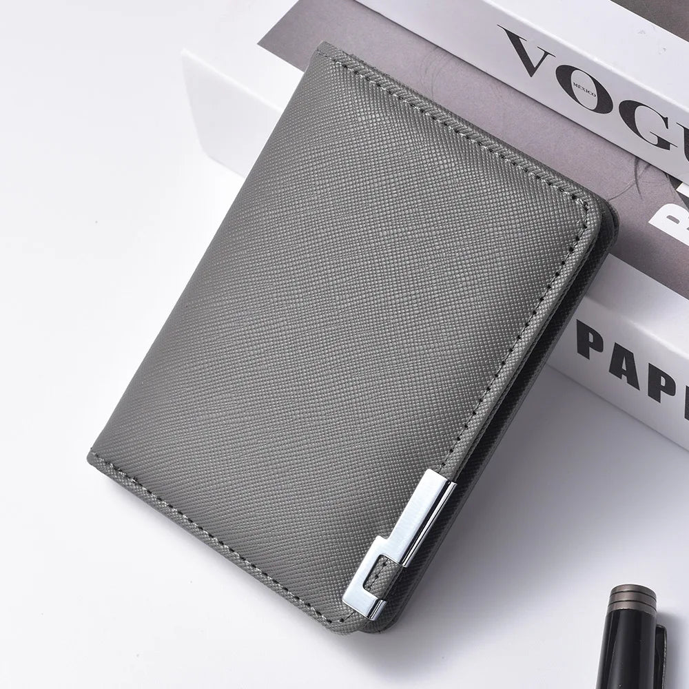 Black Faux Leather Small Slim Business-Style Wallet - Multiple Card Slots, Credit Card and Driver's License Holder, Geometric In