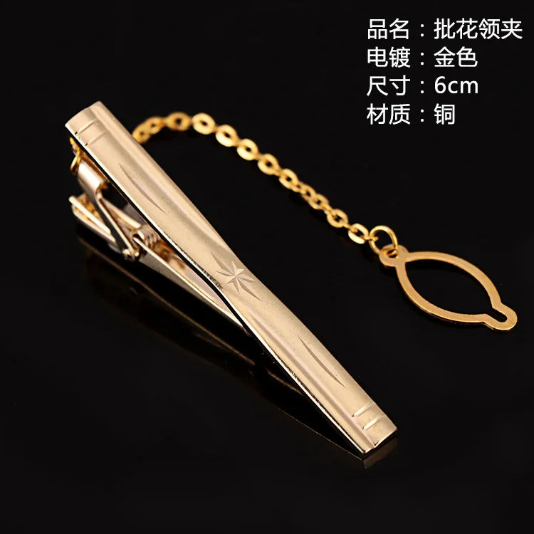 Tie Clip For Men Metal Gold Vintage Chain Luxury Business Ties Bar Pin Clip For Necktie Man Shirt Accessories Party Wedding Gift