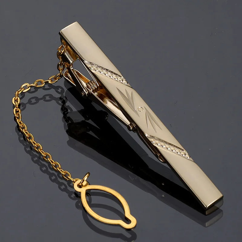 Tie Clip For Men Metal Gold Vintage Chain Luxury Business Ties Bar Pin Clip For Necktie Man Shirt Accessories Party Wedding Gift