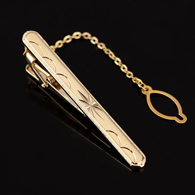 Tie Clip For Men Metal Gold Vintage Chain Luxury Business Ties Bar Pin Clip For Necktie Man Shirt Accessories Party Wedding Gift