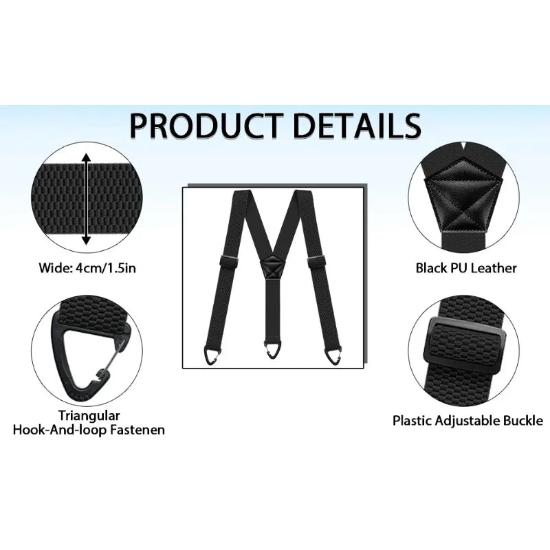 Hidden Suspenders for Men Heavy Duty Work Under Y Back Suspender Clothes 1.5 Inches with 3 Snap Loop