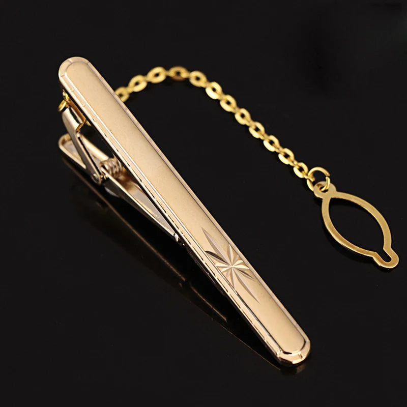 Tie Clip For Men Metal Gold Vintage Chain Luxury Business Ties Bar Pin Clip For Necktie Man Shirt Accessories Party Wedding Gift