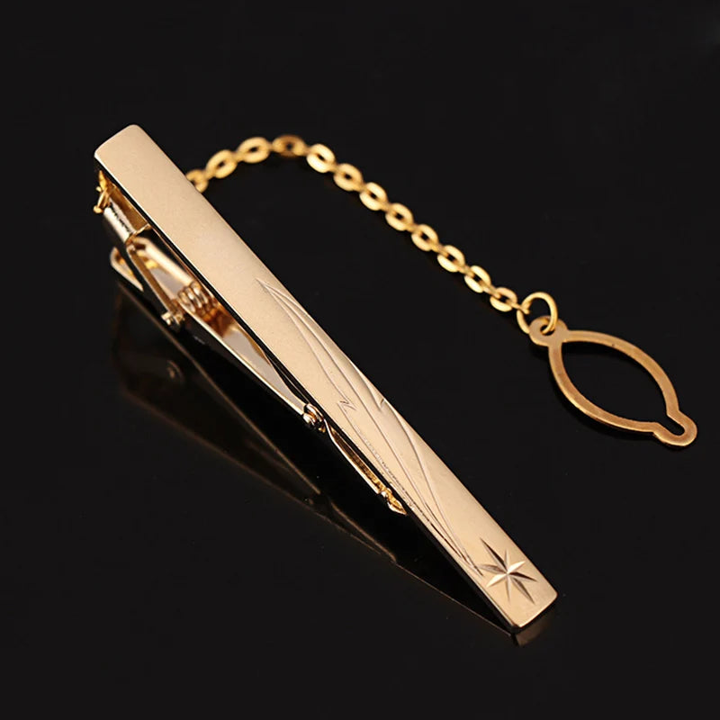 Tie Clip For Men Metal Gold Vintage Chain Luxury Business Ties Bar Pin Clip For Necktie Man Shirt Accessories Party Wedding Gift