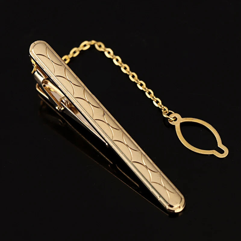 Tie Clip For Men Metal Gold Vintage Chain Luxury Business Ties Bar Pin Clip For Necktie Man Shirt Accessories Party Wedding Gift