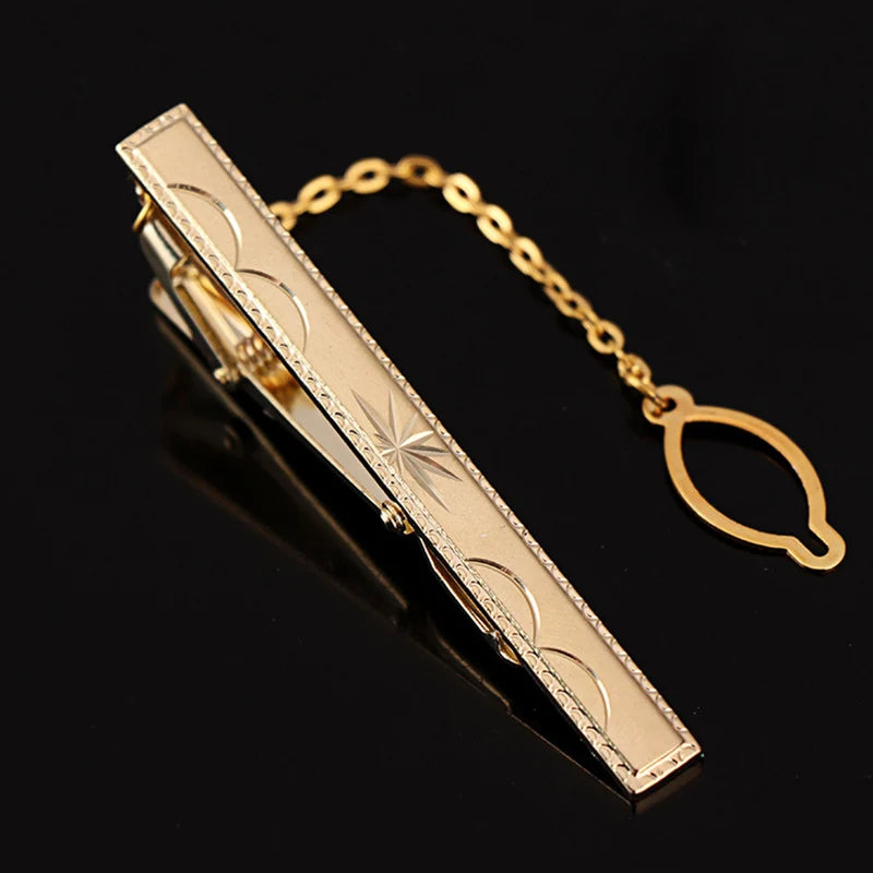 Tie Clip For Men Metal Gold Vintage Chain Luxury Business Ties Bar Pin Clip For Necktie Man Shirt Accessories Party Wedding Gift