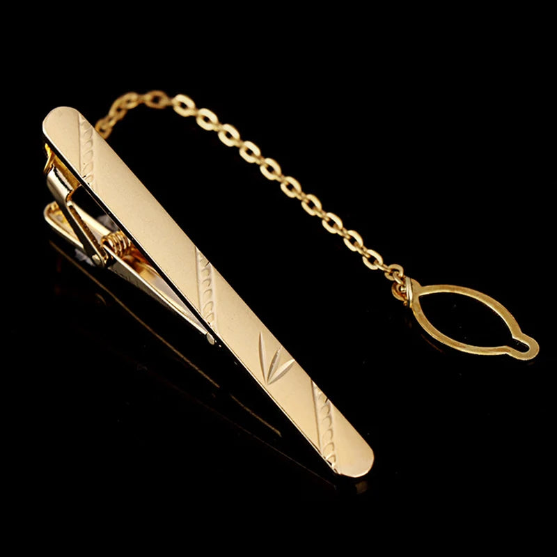 Tie Clip For Men Metal Gold Vintage Chain Luxury Business Ties Bar Pin Clip For Necktie Man Shirt Accessories Party Wedding Gift