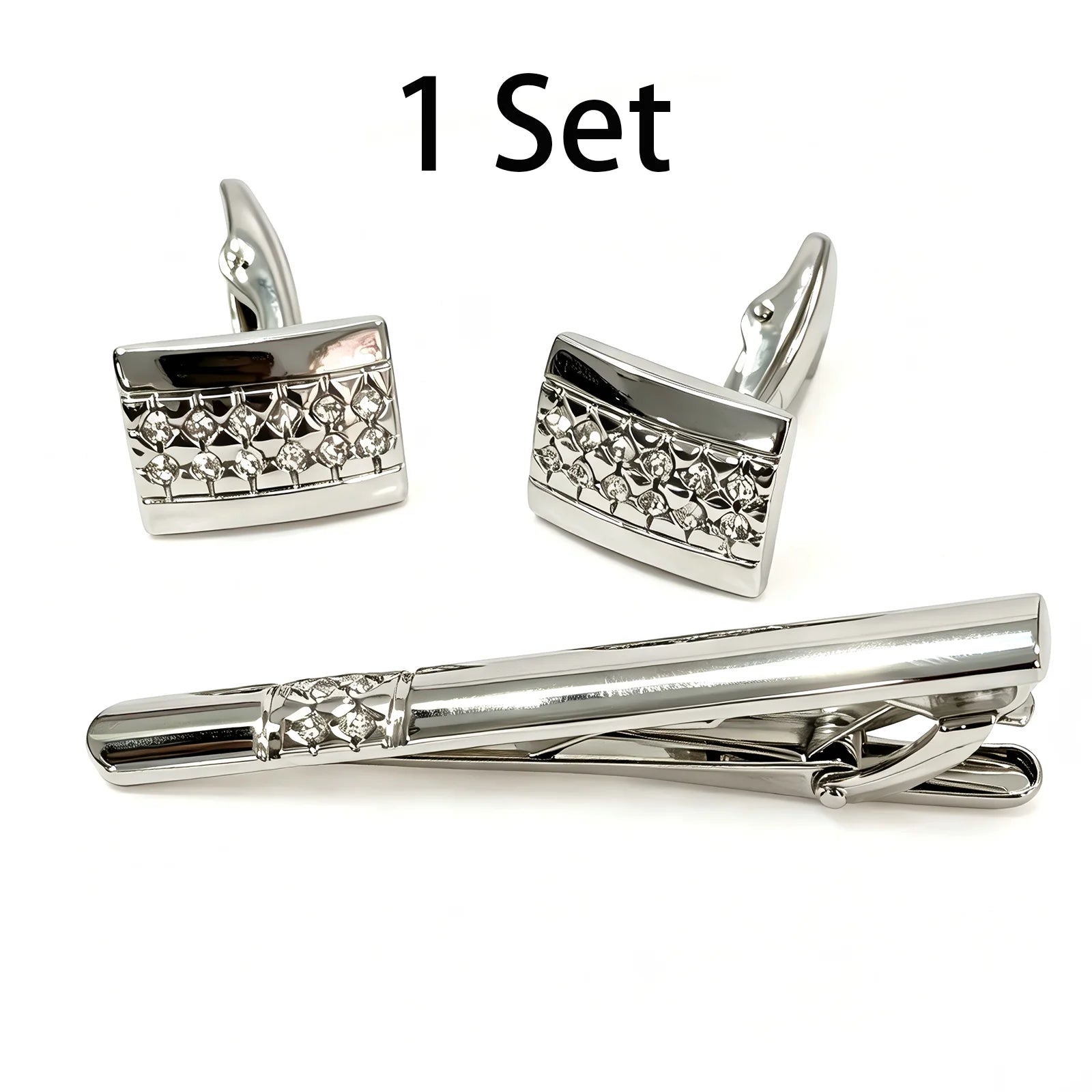 Cufflinks and Tie Clip Set for Men – Gold/Silver Rectangular Cuff Links with 2.36" Tie Bar, Ideal for Wedding, Father's Day
