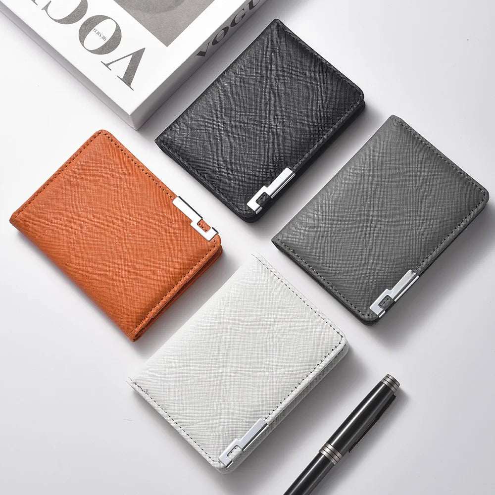 Black Faux Leather Small Slim Business-Style Wallet - Multiple Card Slots, Credit Card and Driver's License Holder, Geometric In
