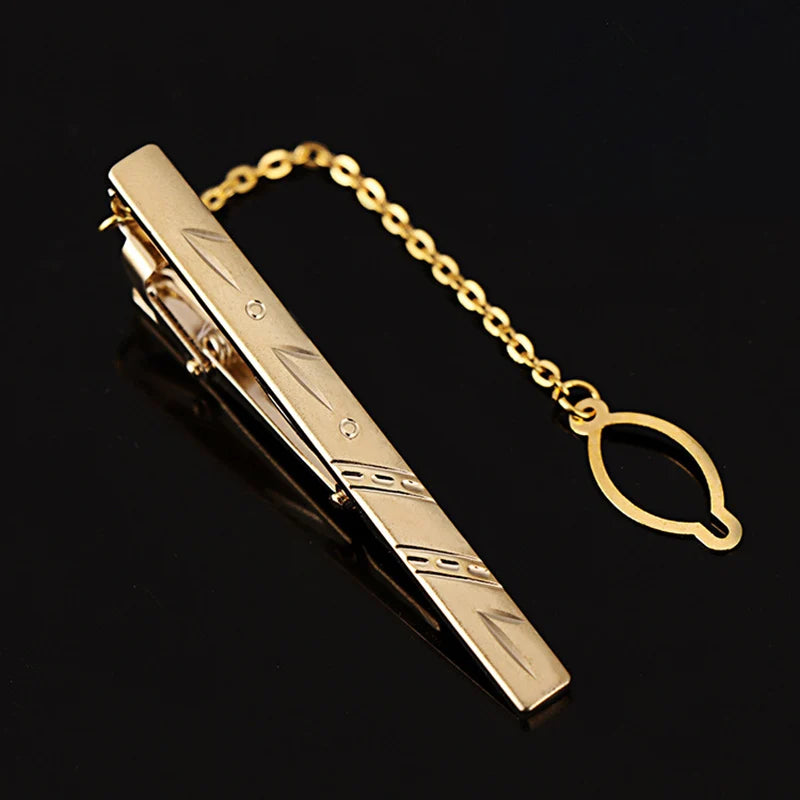 Tie Clip For Men Metal Gold Vintage Chain Luxury Business Ties Bar Pin Clip For Necktie Man Shirt Accessories Party Wedding Gift