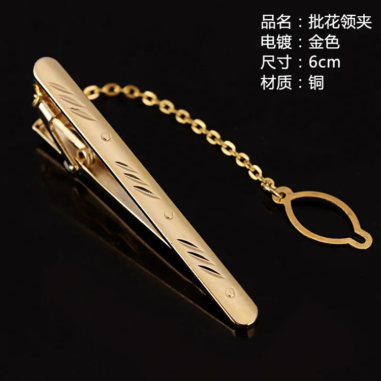 Tie Clip For Men Metal Gold Vintage Chain Luxury Business Ties Bar Pin Clip For Necktie Man Shirt Accessories Party Wedding Gift