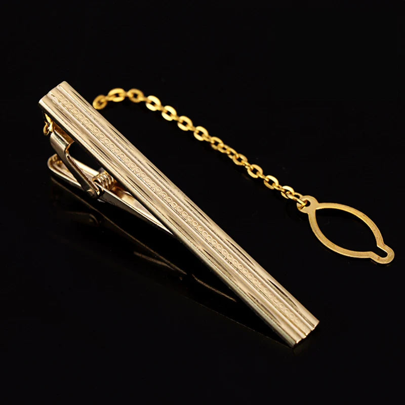 Tie Clip For Men Metal Gold Vintage Chain Luxury Business Ties Bar Pin Clip For Necktie Man Shirt Accessories Party Wedding Gift